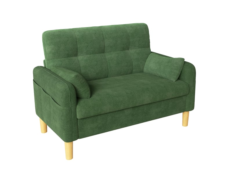  Canapé droit 2 places en chenille vert avec 2 coussins et poche latérale  - Conforama D