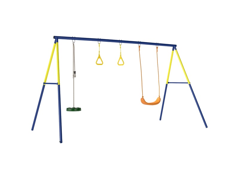  Portique balancoire exterieur enfants 3-en-1, siège de balancelle, 2 anneaux gymnastique et balançoire à disque  - Conforama A