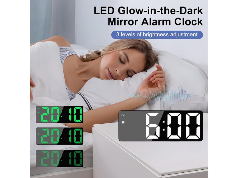  Réveil numérique led,alimenté par usb, avec 3 modes de répétition, matin numerique avec temps date température somnoler luminosité réglable horloge  - Conforama C