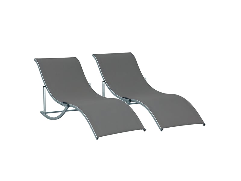  Lot de 2 bains de soleil pliables, chaise longue jardin extérieur en aluminium et textilène anthracite  - Conforama A