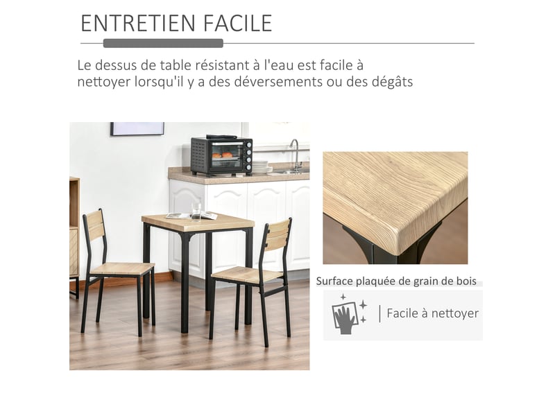  Ensemble table et chaises pour 2 personnes, table de cuisine avec chaises, table à manger 3 pièces avec 2 chaises encastrables, bois de chêne clair, pour cuisine salon maison  - Conforama R