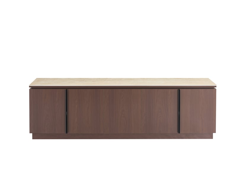  Meuble tv baieta mdf effet noyer plateau céramique travertin mat 200 cm  - Conforama C