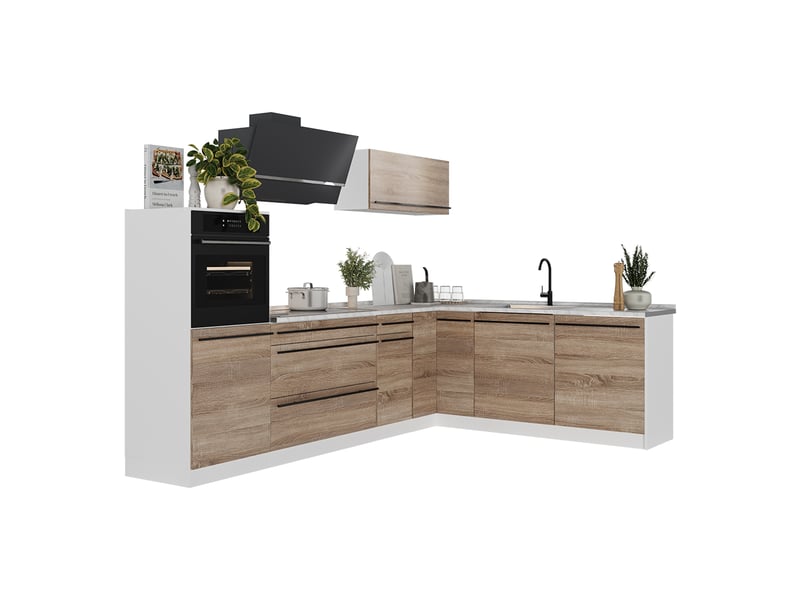 Vicco cuisine en angle, sonomablanc, 287 x cm plan de travail marbre - Conforama E