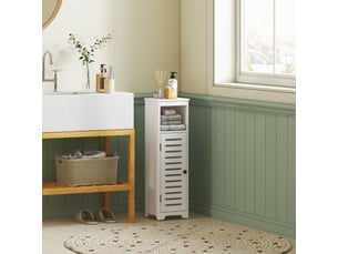 Meuble salle de bain, armoire salle de bain 4 niveaux  porte persienne, étagère ouvert, 22x20x75cm, blanc