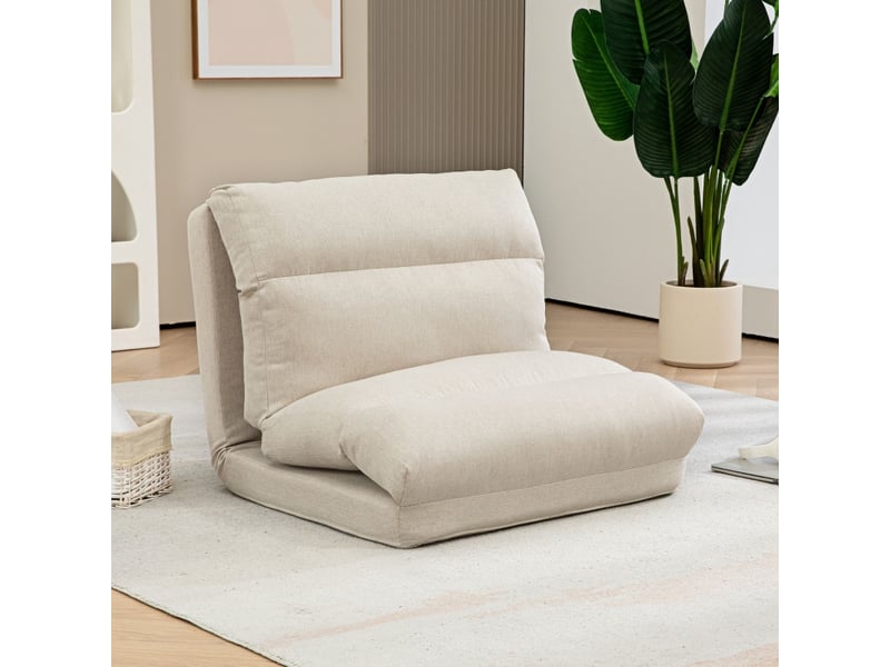  Fauteuil de sol pliable avec dossier réglable 6 positions et fonction couchage  - polyester aspect lin beige  - Conforama B