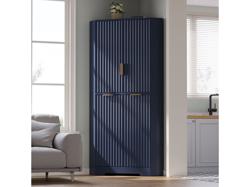 Meuble d'angle de rangement avec 4 portes et étagères réglables pour cuisine, salle à manger et salon en mdf bleu - Conforama D