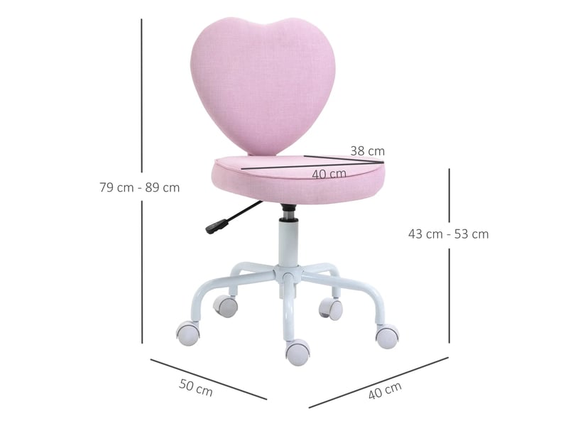  Chaise de bureau rose à dossier cœur, réglable 43-53 cm, avec roulettes, idéale pour un espace de travail  - Conforama C