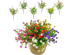 12 bouquets fleurs artificielles exterieur, fleurs exterieur verdure, plantes en plastique uv résistant, paquets fleurs artificielles extérieur pour décoration de la maison