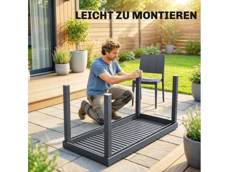  Salon de jardin 5 pièces 141,5 x 70,5 cm – gris foncé – table et 4 chaises empilables pour 4 personnes  - Conforama D