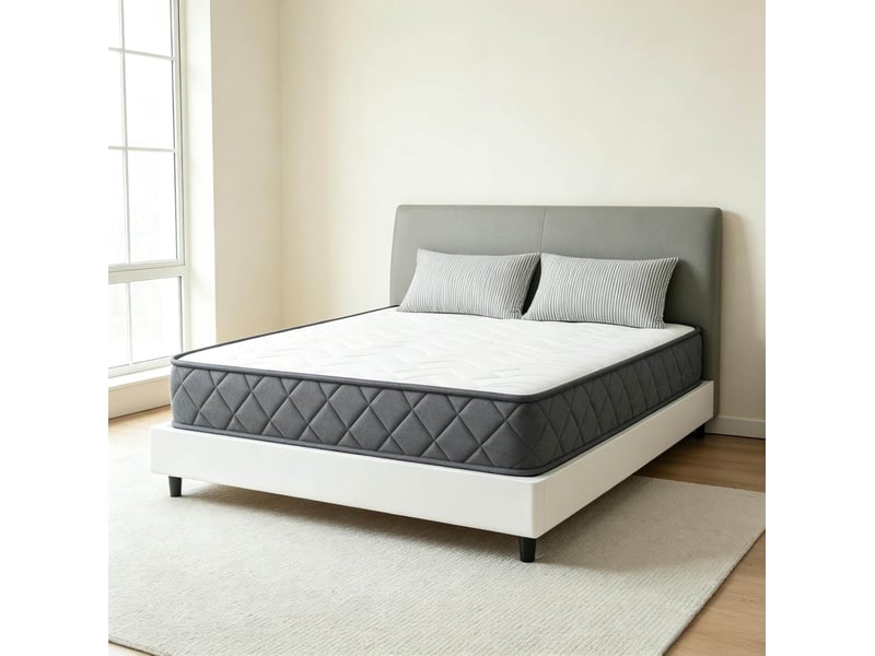  Matelas 160x200x20 cm pour 2 personnes, hybride en mousse à mémoire de forme et polyester, blanc et gris, 1 pièce  - Conforama B
