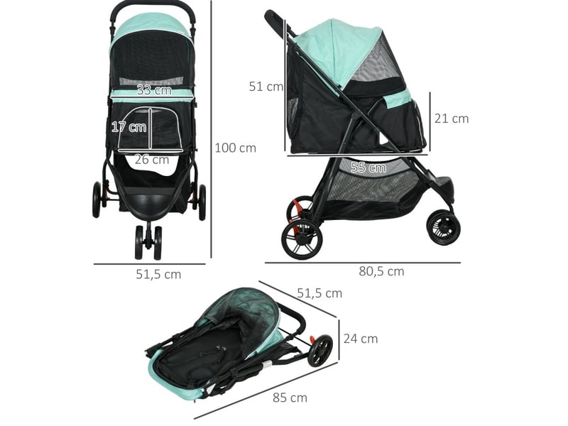 Poussette pour enfent pliable 80,5 x 51,5 x 100 cm – verte – housse de pluie et double porte-gobelet - Conforama B