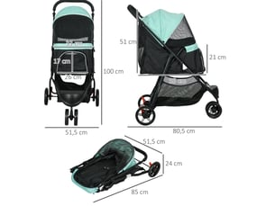 Poussette pour enfent pliable 80,5 x 51,5 x 100 cm – verte – housse de pluie et double porte-gobelet