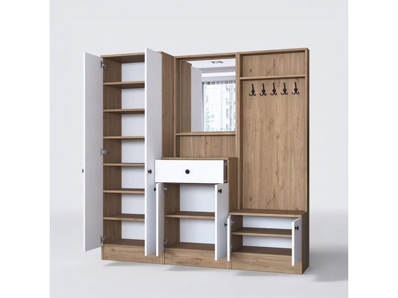 Meuble d'entrée avec porte-manteau, miroir et meuble à chaussures myristh  - Conforama C