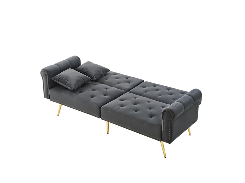 Canapé convertible 2 places velours avec dossier inclinable 3 positions, canapé velours pieds métal doré pour petit espace - Conforama R