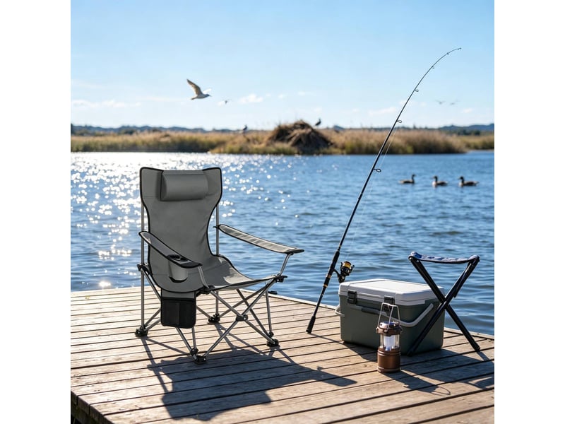  Chaise pliante de camping 160x84x44 cm avec repose-pieds extensible métal gris  - Conforama D