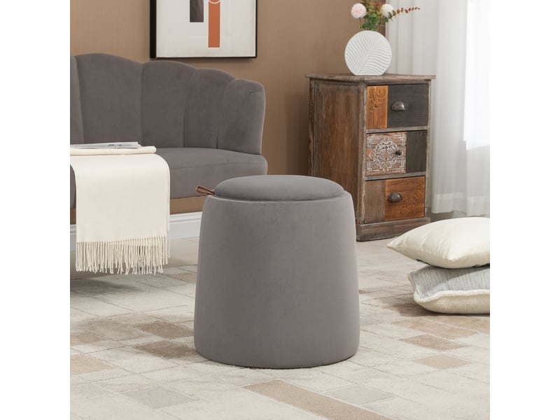  Tabouret ottoman 2 en 1, repose-pieds rond avec espace de rangement, couvercle amovible aspect velours gris foncé 838-270V00CG - Conforama C