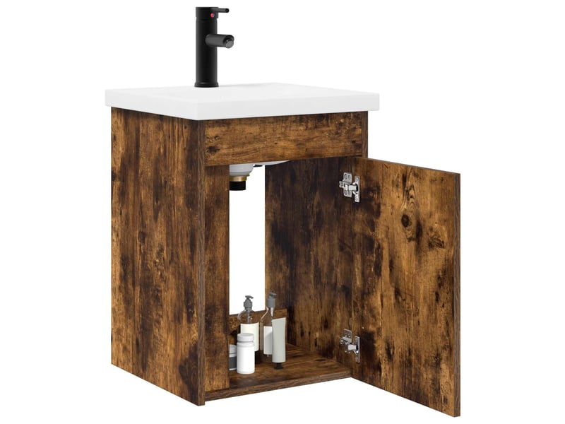  Meuble de rangement salle de bain avec robinet chêne fumé shl2657  - Conforama C