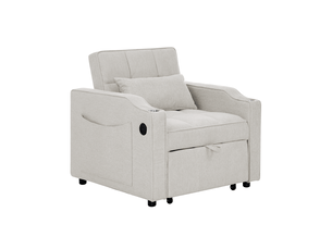 Fauteuil convertible 1 place beige en tissu, couchage 190 cm, usb-c et dossier réglable à 3 positions