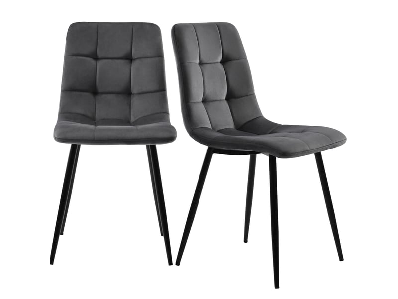  Lot de 4 chaises de salle à manger 44x41x86 cm, assise en velours, dossier rembourré, pieds en métal gris foncé  - Conforama A