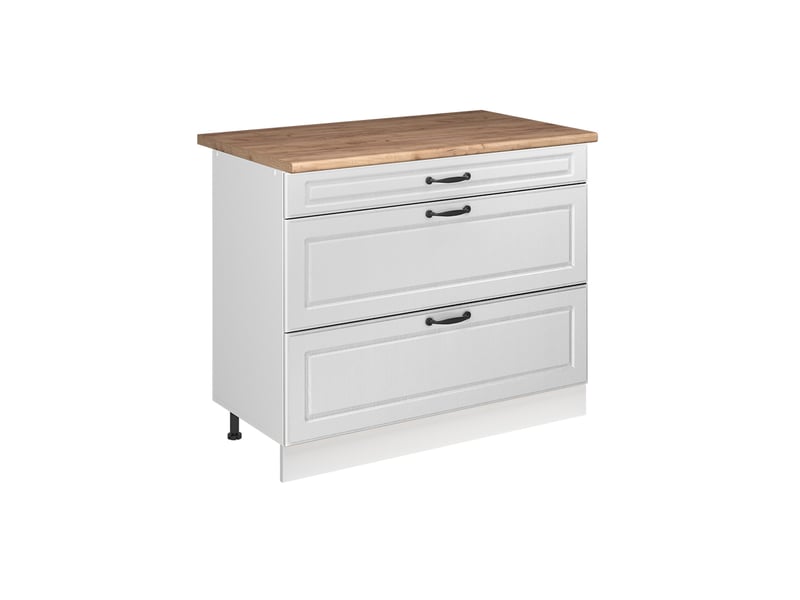 Vicco meuble cuisine, blanc campagneblanc, 100cm plan de travail chêne doré - Conforama A