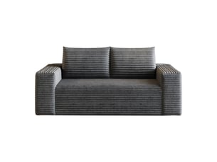 Canapé droit 2 places 180 cm en velours côtelé, assise profonde, mousse haute élasticité, sans montage, gris foncé