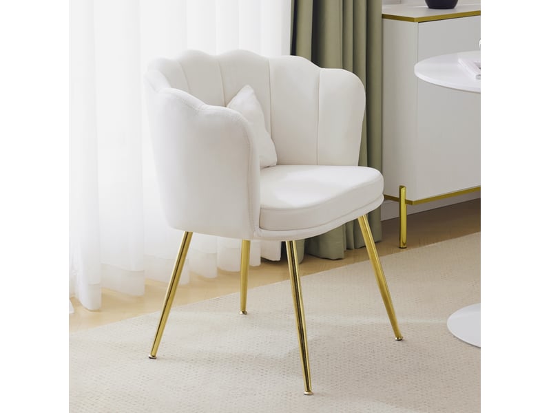  Fauteuil à dossier pétale avec coussin papillon et pieds métalliques dorés réglables en velours beige  - Conforama C