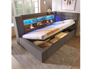 Lit coffre 90x190 cm <strong>FLORAGRACE</strong> <strong></strong> coloris gris