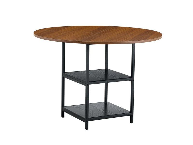 Table à manger ronde 107 cm avec 2 étagères, mdf effet noyer et métal noir - Conforama A