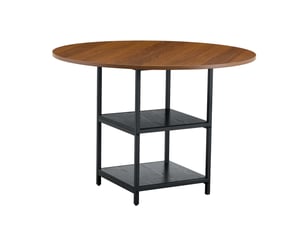 Table à manger ronde 107 cm avec 2 étagères, mdf effet noyer et métal noir