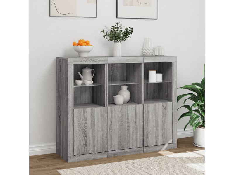  Buffets avec lumières led 3 pcs - bahut - meuble de rangement sonoma gris bois d'ingénierie  - Conforama D