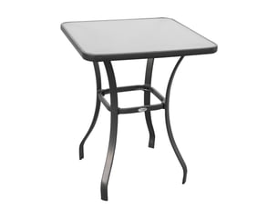 Table de jardin haute carrée 68,5 x 68,5 x 84 cm noire, métal et verre trempé, pour balcon et terrasse
