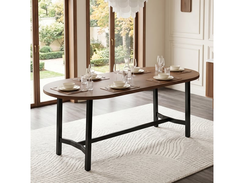 Table à manger simple noyer 180x80x75 cm, 6-8 personnes, coins arrondis, pieds en fer - Conforama B