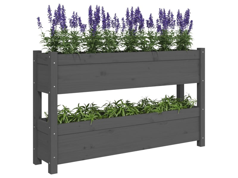  Jardinière - bac à fleurs gris 112x25x66 cm bois massif de pin  - Conforama D