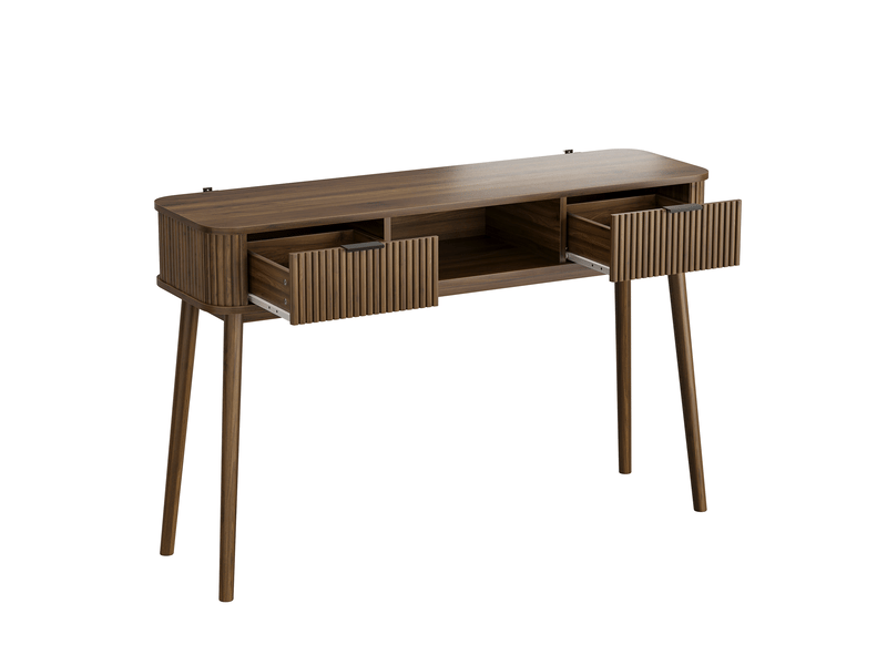 Console,120x35x77,6 cm,2 tiroirs style vintage,mdf,effet noyer - Conforama D