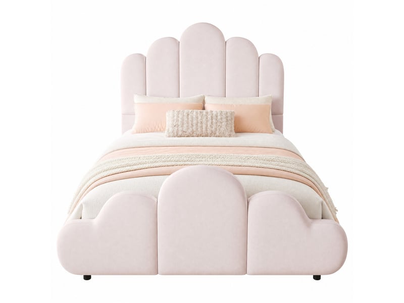  Lit enfant 90 × 200 cm avec cadre à lattes, tête et pied de lit rembourrés en velours rose, chambre 216 × 106 × 89 cm  - Conforama A