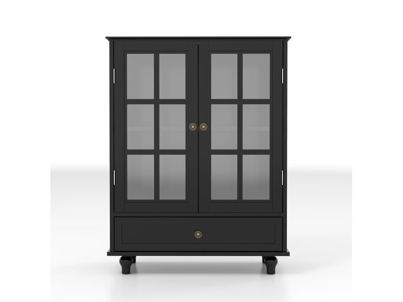  Buffet vitré 2 portes avec tiroir 71x38x93 cm en mdf noir  - Conforama E