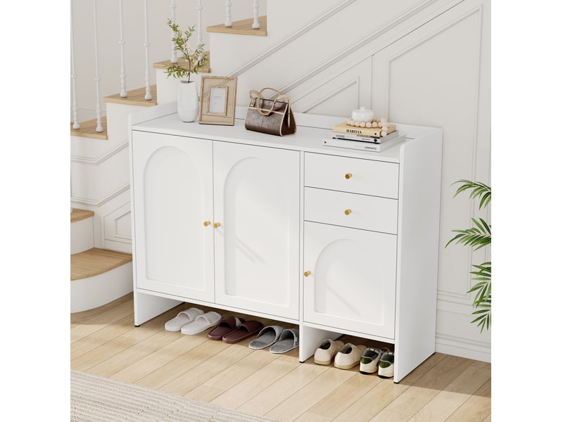 Meuble à chaussures 120x35x90 cm avec 3 portes et 2 tiroirs, blanc  - Conforama B