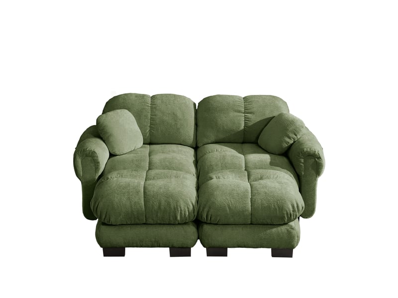 Canapé panoramique 2 places en u, canapé modulable chenille vert, design élégant avec ottomane mobile pour salon - Conforama A