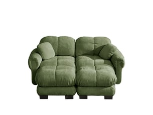 Canapé panoramique 2 places en u, canapé modulable chenille vert, design élégant avec ottomane mobile pour salon