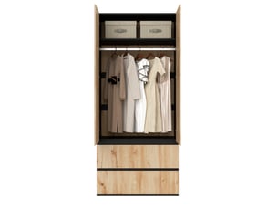 Armoire 2 portes 90 x 50 x 200 cm – chêne artisan et blanc – penderie, 2 tiroirs et rangement haut