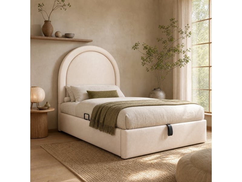  Lit coffre enfant 190×90 cm avec sommier relevable et rangement, sans matelas, revêtement en pu beige  - Conforama B
