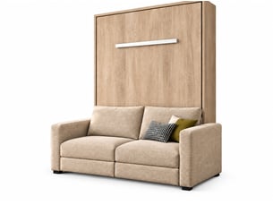 Lit escamotable vertical kimber avec canapé tissu intégré – le salon le jour, un vrai lit la nuit-120x200-cadre chêne clair-façade chêne clair-canapé beige
