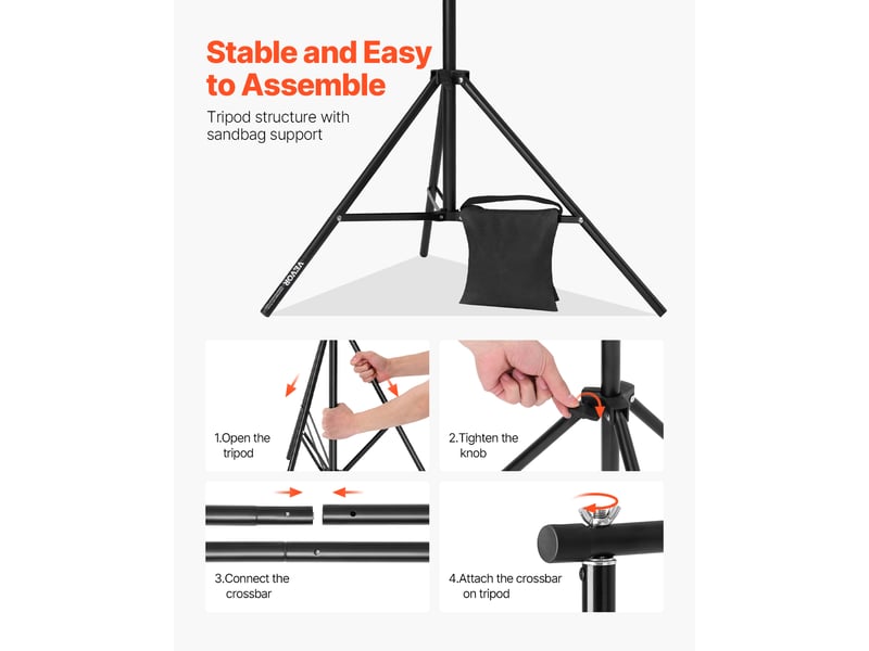  Vevor support toile fond 213x300 cm, acier, 3 barres.  - Conforama D