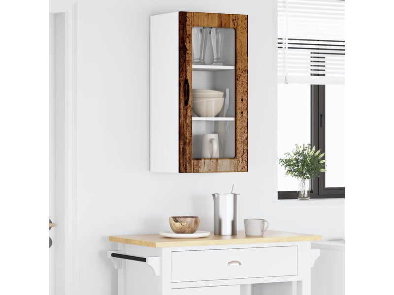  Meuble mural de cuisine, cabinet en verre mural bois ancien 40x31x80cm shl7702  - Conforama B