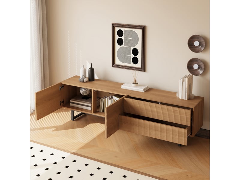  Meuble tv modenvie 180 x 38 x 51,5 cm avec rangement, panneaux de particules naturel  - Conforama D