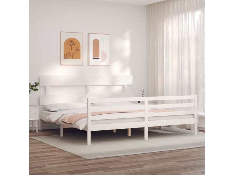  Lit double- lit adulte -  cadre de lit sans matelas blanc 200x200 cm bois massif  - Conforama B