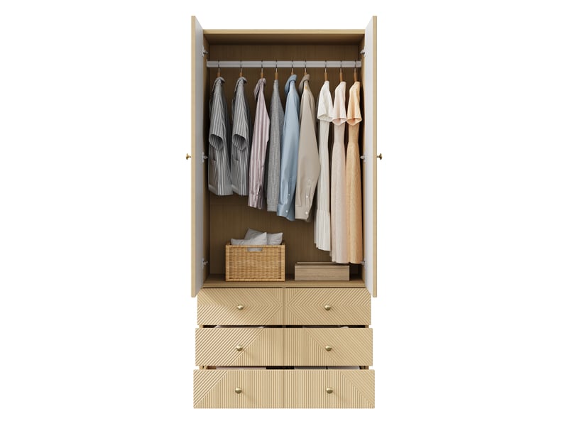  Armoire penderie 90x50x200 effet chêne 2 portes 6 tiroirs  - Conforama A
