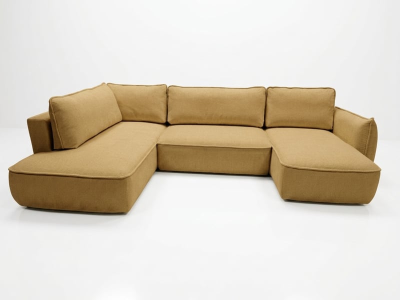 Bobochic canapé d'angle panoramique convertible esmee tissu chenille jaune angle droit ESMEE - Conforama A
