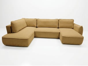 Canapé d'angle droit convertible <strong>BOBOCHIC</strong> <strong>ESMEE</strong> 5 places Tissu jaune avec coffre de rangement