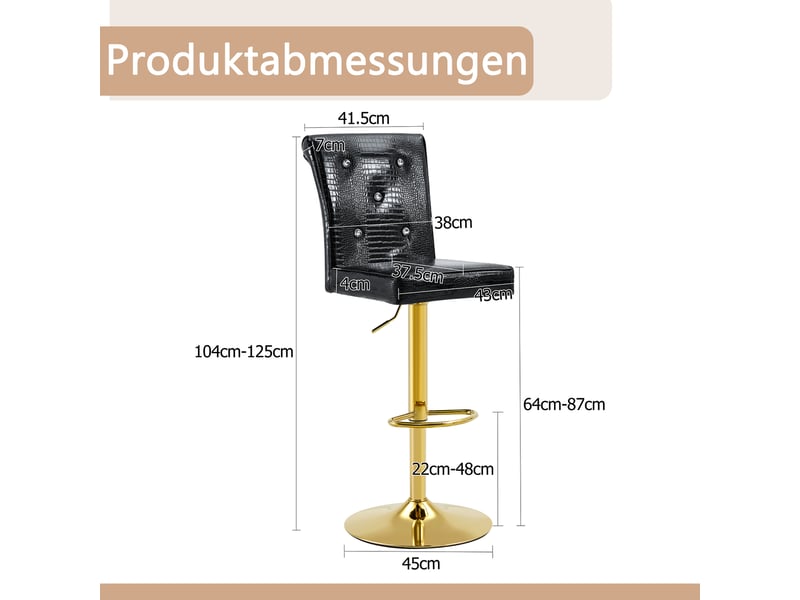  Lot de 2 tabourets de bar réglables,55x42x125 cm,style vintage,pvc,noir  - Conforama C